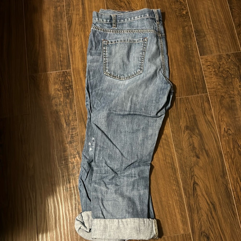 Loft boyfriend denim distressed capris size 16